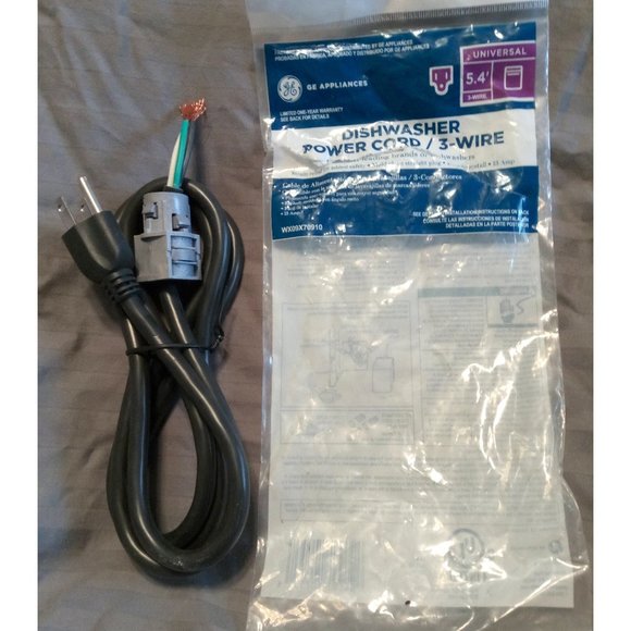 Genuine GE Universal 3-wire / 3-prong Dishwasher Power Cord 5.4ft (# WX09X70910) - Picture 1 of 8
